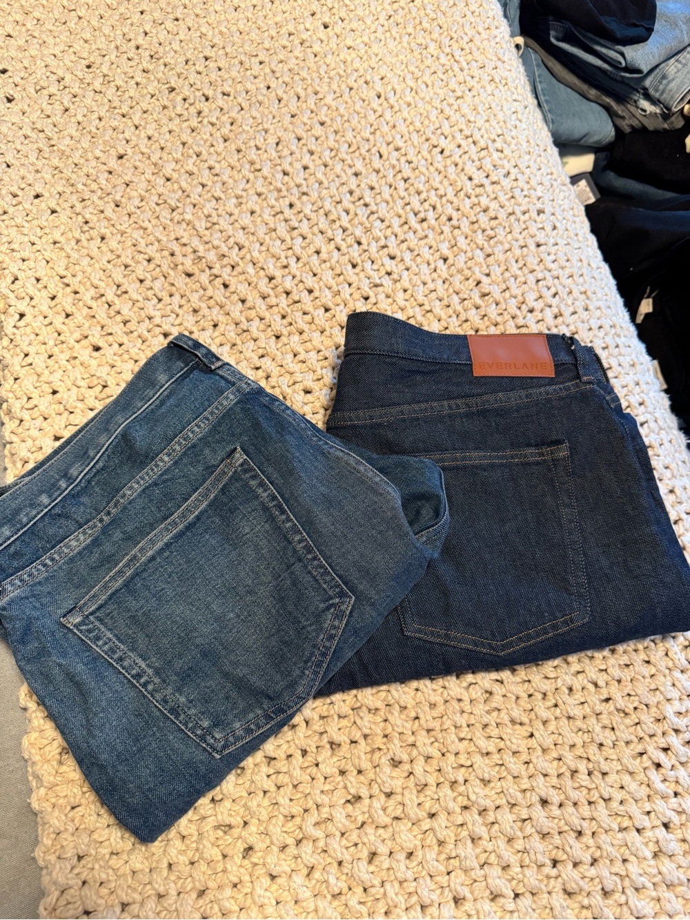 Everlane Men's Selvedge Jeans in Light Blue and Dark Indigo 34x30